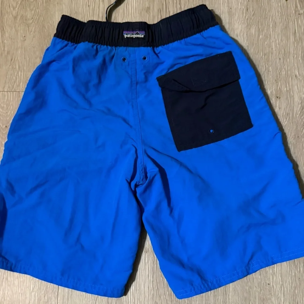 Patagonia Boys Blue Swim Shorts with Black Waistband, Size L